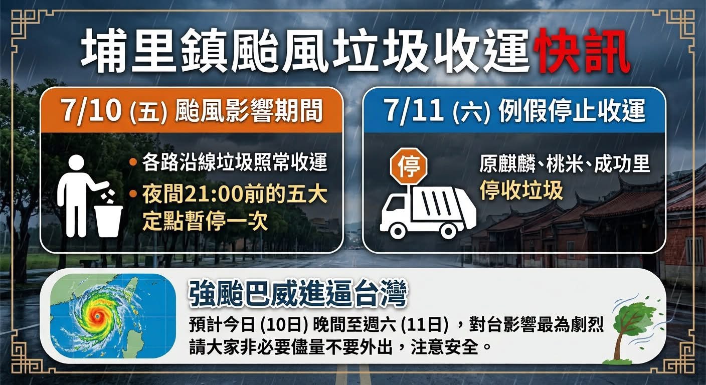 115年7月10日(五)埔里鎮垃圾收運公告